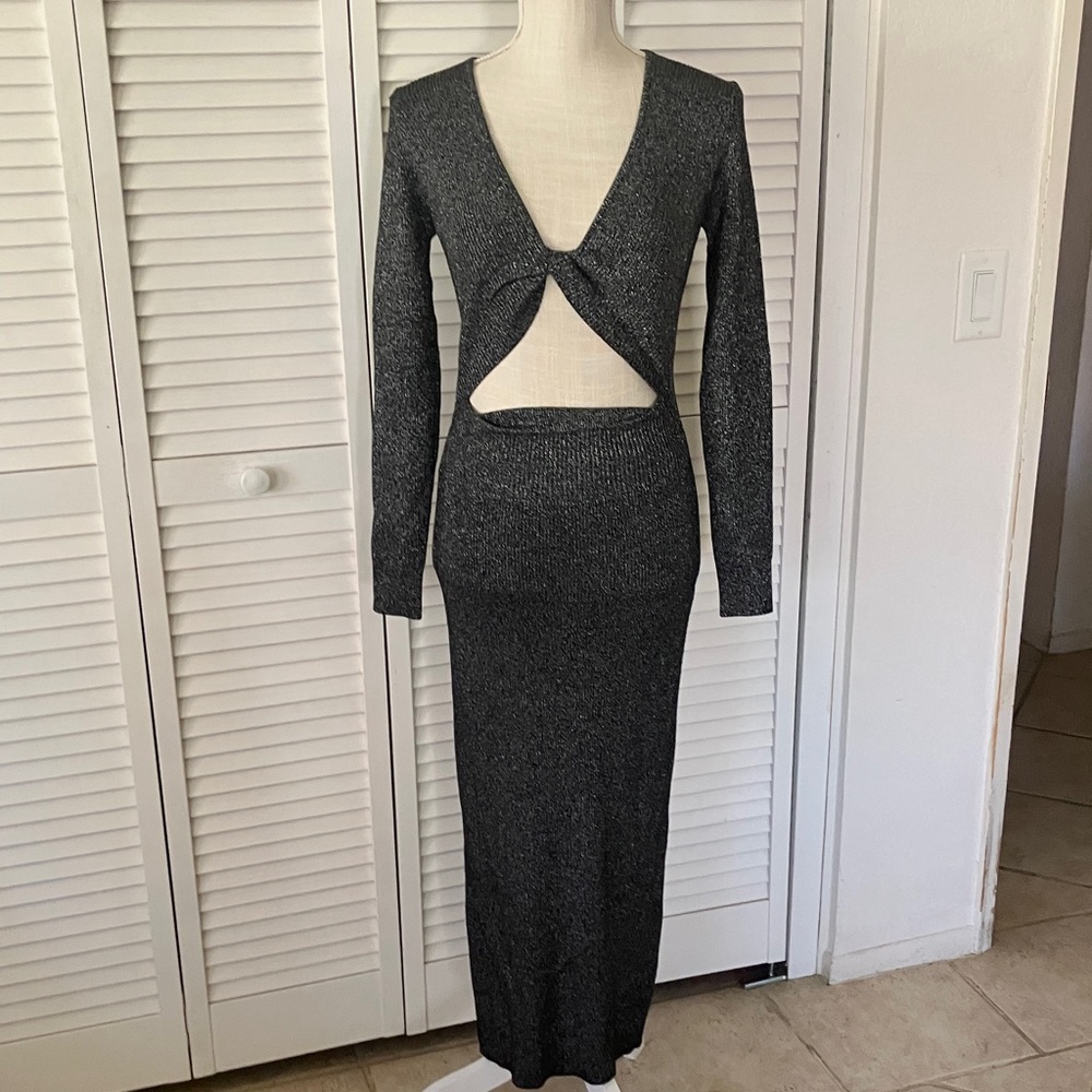 House of Harlow 1960 Black and Silver Knit Cutout Maxi Dress Size S NWT